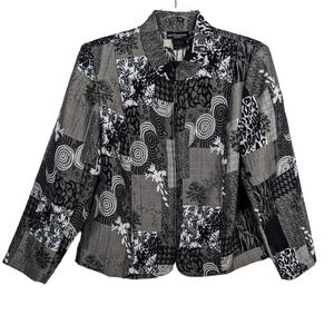 Molly & Maxx Jacket Petite Medium Patchwork Black White Animal Print